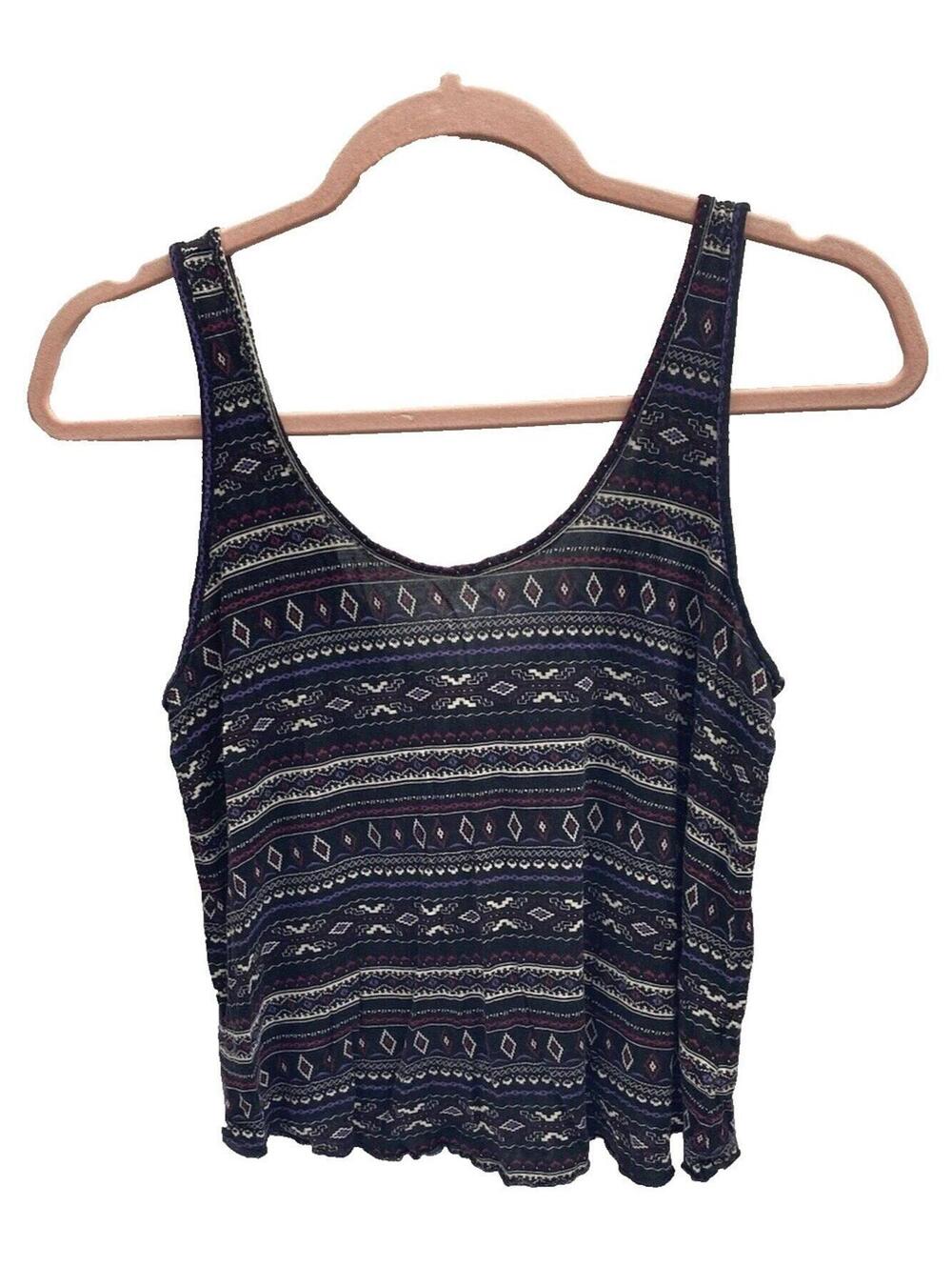 Cropped Black Tank Top Size Small Women's, Loose & Cute Pattern